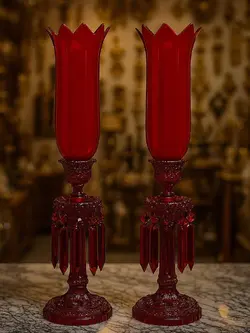 شمعدان چشم بلبلی قرمزیاقوتی طرح باکارات فرانسه - مرجع تخصصي فروش اجناس قدیمی، عتیقه جات، لوازم لوكس و آنتیک اروپایی