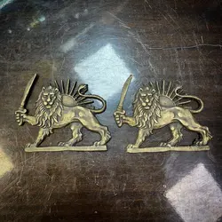 یک جفت پلاک برنجی شیر و خورشید طرح قدیم