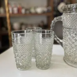 پارچ و لیوان خشتی آمریکایی اصل قدیمی کاملا سالم و نو ارتفاع پارچ ‌۲۴ لیوان ۱۴ سانت