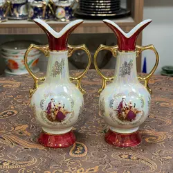 یک جفت گلدان لاکی مرمری لیلی مجنون قدیمی اصل ژاپن ارتفاع ۱۷ سانت کاملا سالم و نو