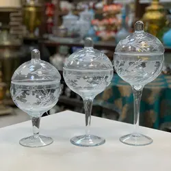 بانکه های بلور تراش گلدار در سه سایز ارتفاع ۳۴،۳۰،۲۷ فوق العاده زیبا