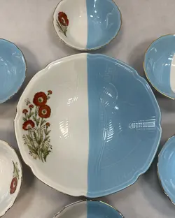 هفت پارچه آجیل خوری / انار خوری دورنگ ژاپنی قدیمی قطر پیاله ۱۳ ‌کاسه ۲۰ سانت رنگ کم یاب و فوق العاده زیبا