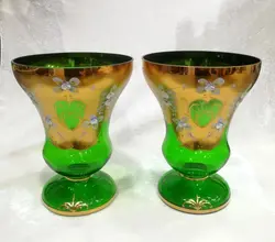 یک جفت گلدان شیفون چک کاملا سالم فوق العاده زیبا و قدیمی تمام کار دست قطر دهانه ۱۹ ارتفاع ۲۵