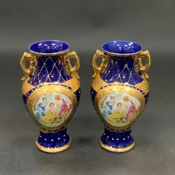 یک جفت گلدان سه دختر قدیمی چین قدیم سفارش نواب ارتفاع ۱۶ سانت طلاکوب کاملا سالم و نو