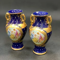 یک جفت گلدان سه دختر قدیمی چین قدیم سفارش نواب ارتفاع ۱۶ سانت طلاکوب کاملا سالم و نو