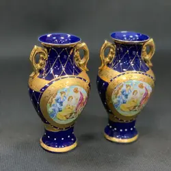 یک جفت گلدان سه دختر قدیمی چین قدیم سفارش نواب ارتفاع ۱۶ سانت طلاکوب کاملا سالم و نو