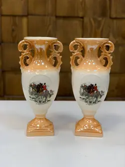 گلدان قصاعی قدیمی دوطرف عکس دار ارتفاع ۲۵ سانت