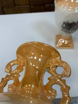 گلدان قصاعی قدیمی دوطرف عکس دار ارتفاع ۲۵ سانت