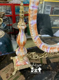 آینه و شمعدان قدیمی بدنه چینی و برنز فوق العاده زیبا