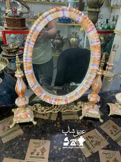 آینه و شمعدان قدیمی بدنه چینی و برنز فوق العاده زیبا