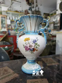 گلدان قصاعی نطنز قدیمی دوطرف عکس دار و کم یاب ارتفاع ۳۰ سانت