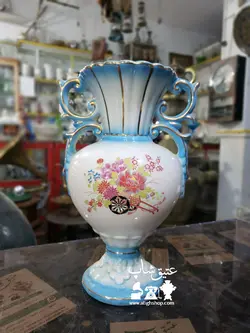 گلدان قصاعی نطنز قدیمی دوطرف عکس دار و کم یاب ارتفاع ۳۰ سانت