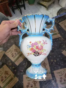 گلدان قصاعی نطنز قدیمی دوطرف عکس دار و کم یاب ارتفاع ۳۰ سانت