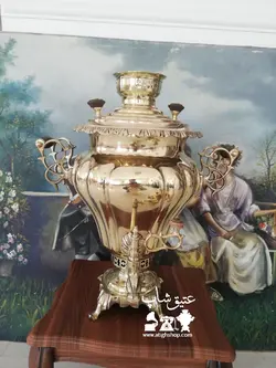 سماور گلابی قدیمی روسی دسته توری پرداخت شده قدمت بالای ۸۰ سال ارتفاع ۵۰ وزن ۷ کیلو شکم دار مهر زنده مدل کمیاب کاملا فابریک، بکر ودست نخورده