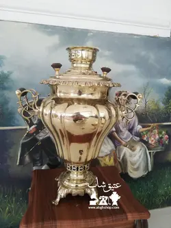 سماور گلابی قدیمی روسی دسته توری پرداخت شده قدمت بالای ۸۰ سال ارتفاع ۵۰ وزن ۷ کیلو شکم دار مهر زنده مدل کمیاب کاملا فابریک، بکر ودست نخورده