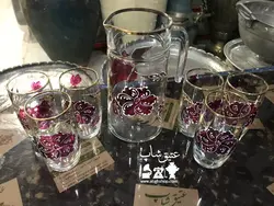 پارچ و لیوان فرانسه قدیمی فوق العاده زیبا کاملا سالم و نونو ارتفاع پارچ ۲۲ لیوان ۱۳