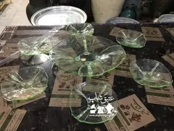 ۷ پارچه شیرینی خوری بیدی چک اصل قدیمی فوق العاده زیبا و کم یاب کاملا سالم و نو طول بشقاب ۳۱ عرض ۲۶ قطر پیش دستی ۱۴