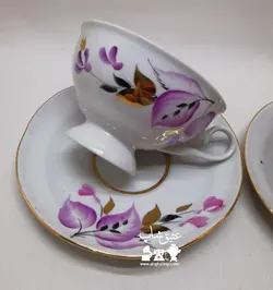 جفت فنجان نعلبکی دست ساز روسی کاملا سالم و تمیز فوق العاده زیبا و قدیمی قطر دهانه فنجان ۱۰
