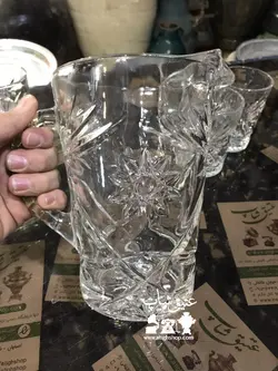 پارچ و لیوان ستاره آمریکایی قدیمی تمام ترشدار و سنگین کاملا سالم و نو ارتفاع پارچ ۲۲ لیوان ۱۲ سانت