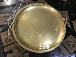 سینی برنجی روسی قدیمی مهردار کاملا سالم و تمیز با دسته های خاص به شکل ماهی فوق العاده زیبا قطر ۴۱ سانت