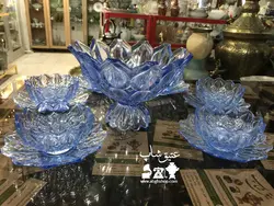 ست آجیل خوری کریستال اصل چک قدیمی فوق العاده زیبا و کم یاب کاملا سالم قطر کاسه بزرگ ۲۴ و ارتفاع ۱۸ قطرپیاله ۱۳ پیش دستی ۱۸ سانت