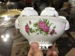 پیاله ماست خوری گلسرخی ژاپنی قدیمی مارک ارکیده بیرون پرگل و داخل گل دار کم یاب فوق العاده زیبا