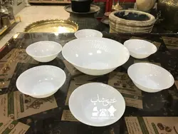 هفت پارچه / آجیل خوری کریستال آمریکایی اصل قدیمی، مارک usa کاملا سالم و نو کم یاب قطرکاسه ۲۱ / پیاله ۱۳ سانت