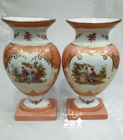جفت گلدان چینی کتابی فرانسوی قدیمی، فوق العاده زیبا و کمیاب