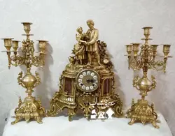 ساعت و شمعدان برنز ایتالیایی قدیمی