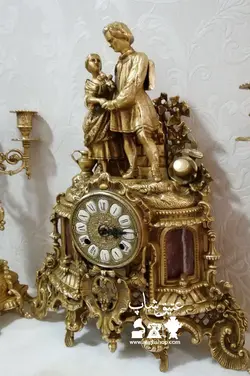 ساعت و شمعدان برنز ایتالیایی قدیمی