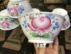 پنج عدد کاسه آبگوشت خوری گل سیبی روس اصل قدیمی، مارک داس و چکش