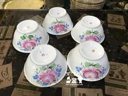 پنج عدد کاسه آبگوشت خوری گل سیبی روس اصل قدیمی، مارک داس و چکش