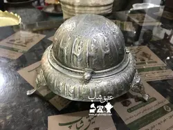 خاویار خوری برنجی‌ قدیمی ،تمام نقش هخامنشی و برجسته، سنگین و سایز بزرگ