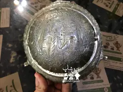 خاویار خوری برنجی‌ قدیمی ،تمام نقش هخامنشی و برجسته، سنگین و سایز بزرگ