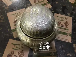 خاویار خوری برنجی‌ قدیمی ،تمام نقش هخامنشی و برجسته، سنگین و سایز بزرگ