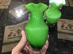 یک جفت گلدان بغدادی سبز کوچک قدیمی