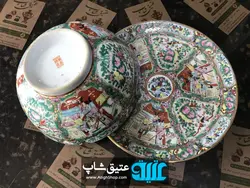 قاب و قدح بهشتی مرغی قدیمی مارک نواب ، بسیار پر کار و کم یاب