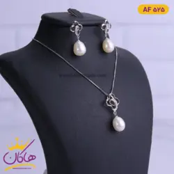 نیم ست نقره زنانه طرح گل و آویز مروارید