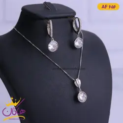 نیم ست نقره زنانه مدل تک نگین گرد