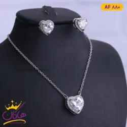 نیم ست نقره زنانه مدل تک نگین قلب