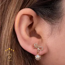 خرید گوشواره طرح پاپیون مکعبی | هاکان مد