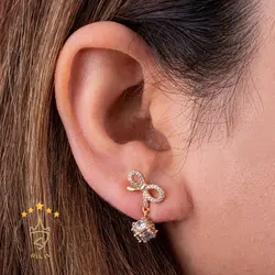 خرید گوشواره طرح پاپیون مکعبی | هاکان مد