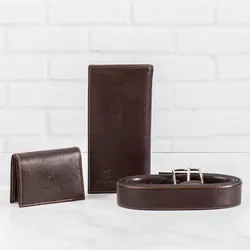 ست 3 تکه کیف چرمسال کتی و کارتی و کمربند