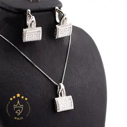 نیم ست نقره طرح مستطیل نگین دار | HS 947