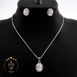 نیم ست نقره طرح نگین بیضی | HG 255