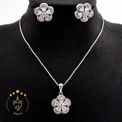 نیم ست نقره ظریف طرح گل نگین دار