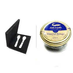 باندل خاویار امپریال بلوگا 100 گرمی + پک قاشق صدف دوتایی + جعبه