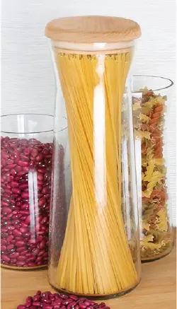 جا حبوبات شیشه‌ای با درب چوبی ‫‪-‬‬ ‫‪1800CC‬‬ کد ‫‪B1800W‬‬ ‬ام جی اس MGS | ساره کالا