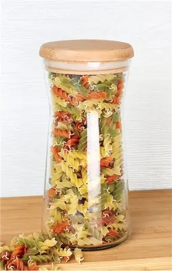 ‫‫جا حبوبات شیشه‌ای با درب چوبی 1200CC- کد‫‪B1200W‬‬‬‬ ام جی اس MGS | ساره کالا