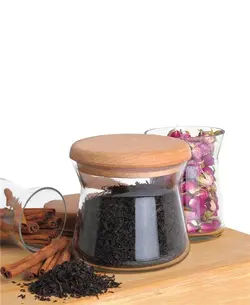 جا حبوبات شیشه‌ای با درب چوبی 300CC- کد‫‪B300W‬‬ ام جی اس MGS | ساره کالا